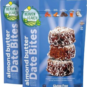 Heaven & Earth Gluten Free Chocolate Covered Almond Butter Date Bite Truffles with Coconut Flakes 5.25oz (2 Pack) Dairy Free, All Natural, Individually Wrapped Date Snacks, Kosher for Passover and year round