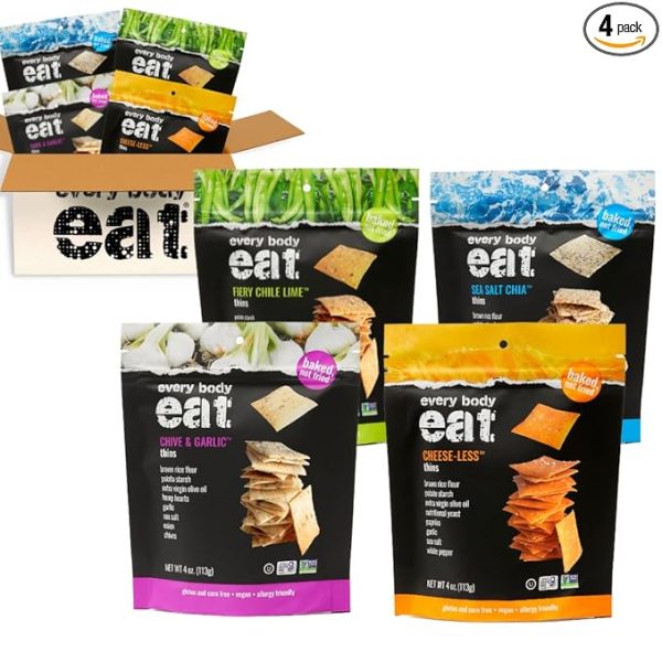 Every Body Eat Snack Thins, Four Flavor Variety Pack, Vegan, Gluten Free and Dairy Free (Pack of 4)