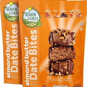 Heaven & Earth Gluten Free Chocolate Covered Almond Butter Date Bite Truffles with Hazelnut Croquet 5.25oz (2 Pack), All Natural, Individually Wrapped Date Snack, Kosher (Including Passover)