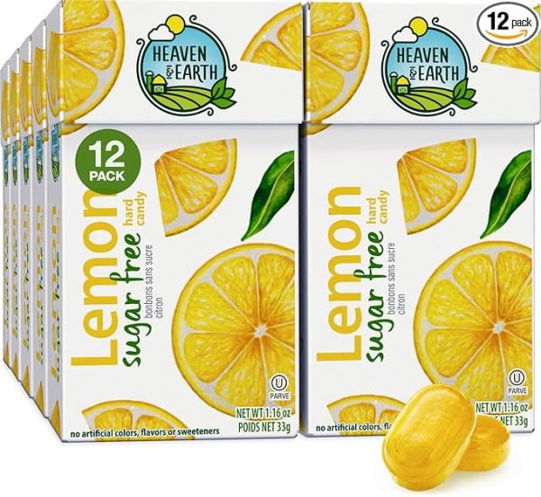 Heaven & Earth Sugar Free Lemon Hard Candies (12 Pack) | Made with Natural Colors & Flavors, No High Fructose Corn Syrup, Gluten Free, Nothing Artificial, Kosher, Wonderfully Delicious!