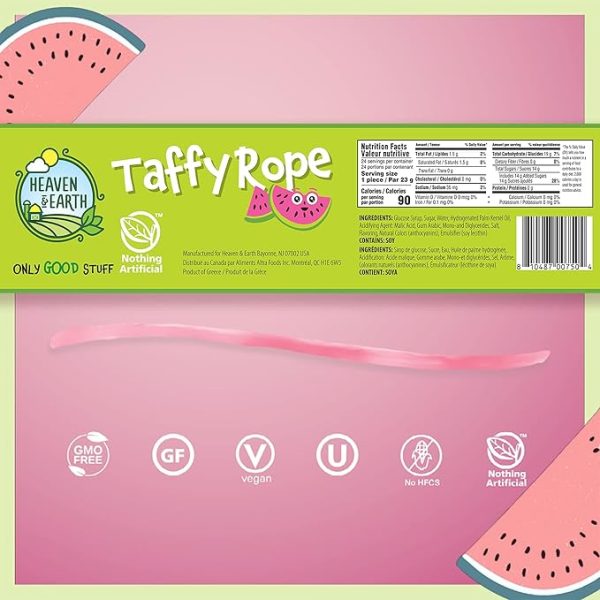 Heaven & Earth Watermelon Wow Taffy Rope 19.5oz (24 Pack) | Made with Natural Colors & Flavors, No High Fructose Corn Syrup, Gluten Free, Nothing Artificial, Kosher, Wonderfully Delicious! - Image 2