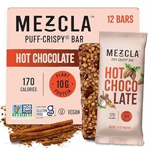 Mezcla Vegan Protein Bars, Gluten Free Snack Made with Pea Protein, Chocolate Chips and Other Premium Ingredients, Healthy Snacks, Hot Chocolate, 10g of Protein, 12 Pack
