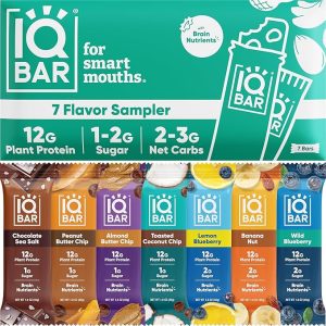 IQBAR Brain and Body Plant Protein Bars - 7 Bar Sampler Pack - Gluten Free, High Fiber, Vegan Snacks - Low Sugar Meal Replacement
