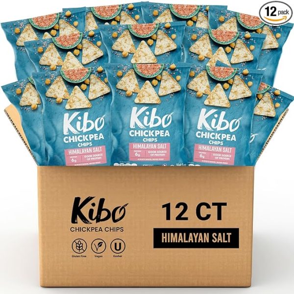 Kibo Chickpea Chips Himalayan Salt - Gluten-Free, Plant-Based, High Protein-Fiber Non-GMO, Vegan, Made with Real Veggies - 1 oz, 12 Pack