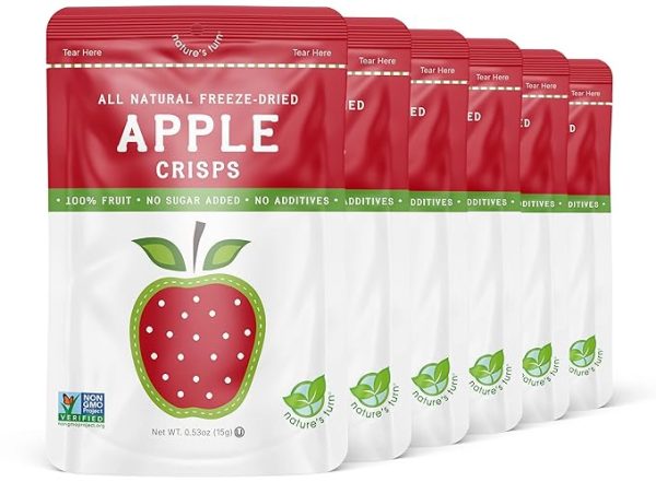 Nature's Turn Freeze-Dried Fruit Snacks, Apple Crisps, Pack of 6 (0.53 oz Each)