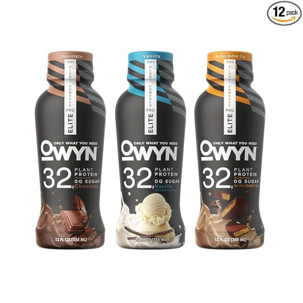 OWYN Only What You Need Pro Elite Vegan High Protein Keto Shake, 32g Protein, 9 Amino Acids, Omega-3, Prebiotics, Workout and Recovery, 0g Net Carbs, Zero Sugar (Variety, 12 Fl Oz (Pack of 12))