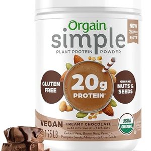 Orgain Organic Simple Vegan Protein Powder, Chocolate - 20g Plant Based Protein, Made with less Ingredients, No Artificial Sweeteners, Gluten Free, No Dairy or Lactose, 1.25 lb (Packaging May Vary)