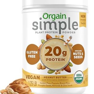 Orgain Organic Simple Vegan Protein Powder, Peanut Butter - 20g Plant Based Protein, With less Ingredients, No Artificial Sweeteners, Gluten Free, No Lactose Ingredients, 1.25 lb (Packaging May Vary)