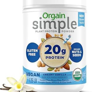Orgain Organic Simple Vegan Protein Powder, Vanilla - 20g Plant Based Protein, With less Ingredients, No Artificial Sweeteners, Gluten Free, No Lactose Ingredients, 1.25 lb (Packaging May Vary)