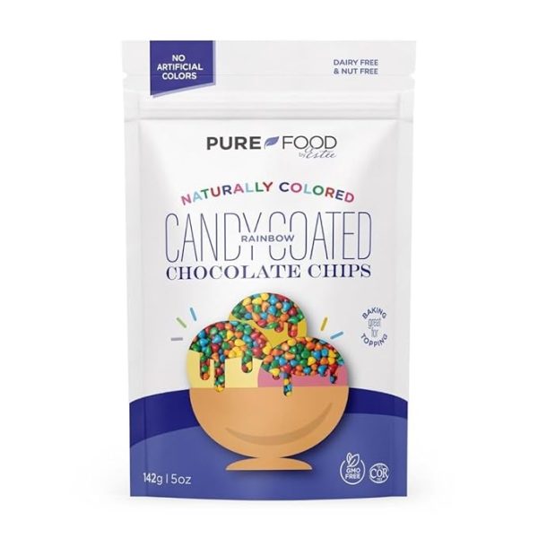 Pure Food By Estee Natural Rainbow Candy Coated Chocolate Chips, 5oz | Cosmic Brownie Sprinkles | Vegan Chocolate | Natural Rainbow Chips Sprinkles | Mini Colored Chocolate Chips for Baking | Soy Free, Gluten Free, Dairy Free, Nut Free