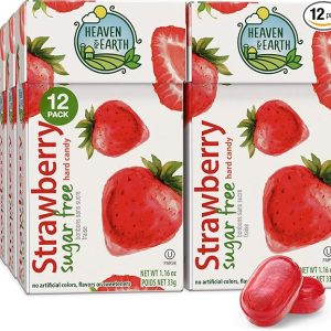 Heaven & Earth Sugar Free Strawberry Hard Candies (12 Pack) | Made with Natural Colors & Flavors, No High Fructose Corn Syrup, Gluten Free, Nothing Artificial, Kosher, Wonderfully Delicious!