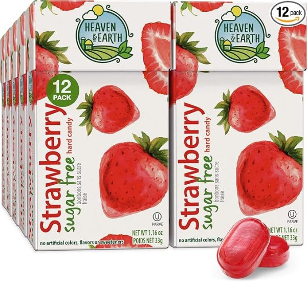 Heaven & Earth Sugar Free Strawberry Hard Candies (12 Pack) | Made with Natural Colors & Flavors, No High Fructose Corn Syrup, Gluten Free, Nothing Artificial, Kosher, Wonderfully Delicious!