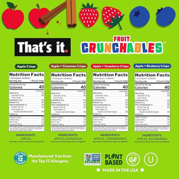 That's it. Fruit Crunchables Variety Pack, Fruit Snacks for Kids, 100% Fruit Crisps, Plant-Based, Non-GMO, Gluten-Free, No Sugar Added (16 Pack) - Image 2