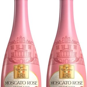 Tuscanini Italian Moscato Rose Sparkling Grape Juice, 25.3oz (2 Pack) | Non Alcoholic Sparkling Juice | Valentines Day Gift | Elegant Champagne Bottle | Imported from Italy | Great for Mocktails | Kosher