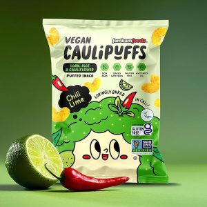 Vegan Chili Lime CauliPuffs - Corn, Rice, and Cauliflower Gluten Free Puffed Snack (box of 15-0.75oz bags)
