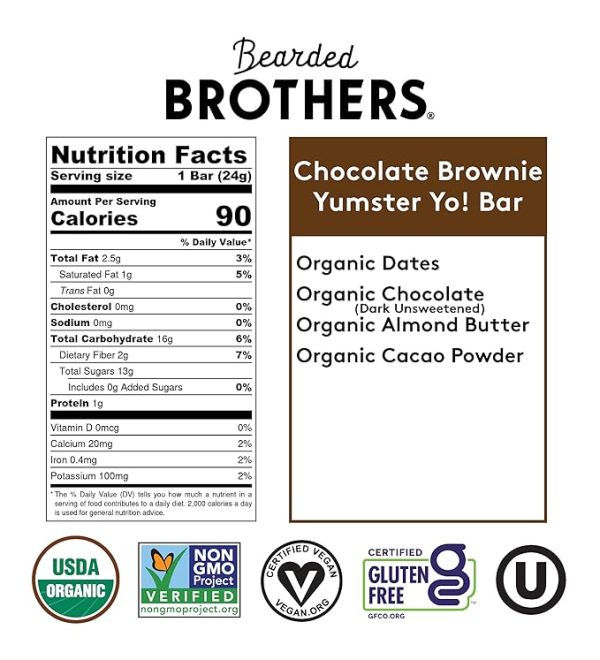 Yo! Bar by Bearded Brothers Vegan Organic Kids Bar, Chocolate (25 Bars) - Gluten Free, Paleo and Whole 30 | Soy Free, Non-GMO, Low Glycemic, No Sugar Added, Fiber + Whole Foods - Image 2