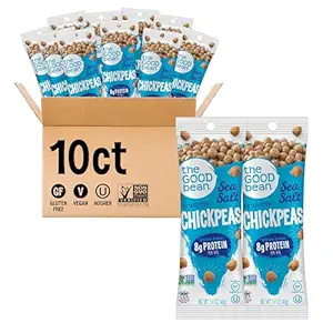 The Good Bean Crunchy Chickpeas - Sea Salt - (10 Pack) 1.4 oz Packet - Roasted Chickpea Beans - Vegan Snack with Good Source of Plant Protein and Fiber