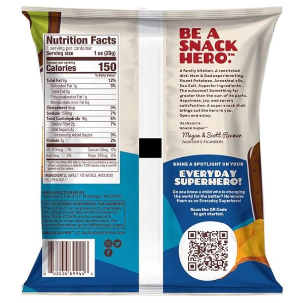 Jackson’s Sweet Potato Kettle Chips with Sea Salt made with Premium Avocado Oil (1 oz, Pack of 15) - Allergen-friendly, Gluten Free, Peanut Free, Vegan, Paleo Friendly - Shark Tank Product - Image 2