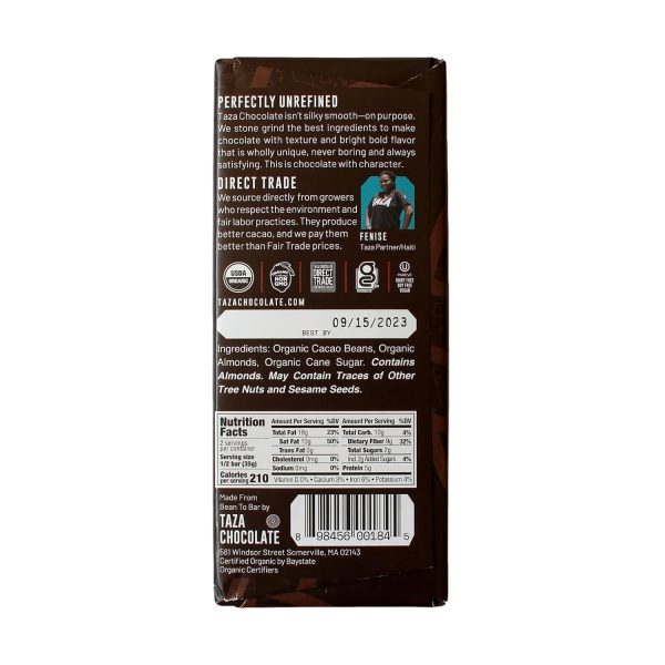 Taza Chocolate Organic Amaze Bar 95% Stone Ground, Wicked Dark with Almonds, 2.5 Ounce (6 Count), Vegan - Image 2