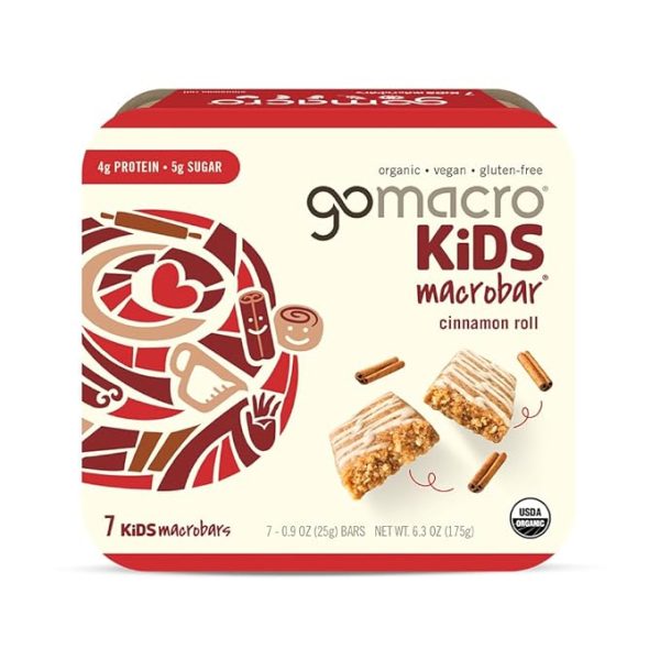 GoMacro Kids MacroBar Organic Vegan Snack Bars - Cinnamon Roll (0.9 Ounce Bars, 7 Count)