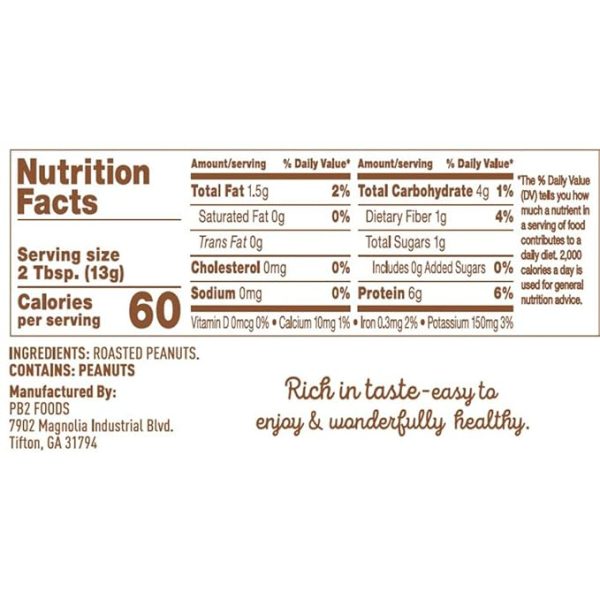PB2 Pure Peanut Butter Powder - [2 lb/32 oz Jar] - No Added Sugar, No Added Salt, No Added Preservatives - 100% All Natural Roasted Peanuts - 6g of Plant-Based Protein - Image 2