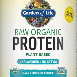Organic Vegan Unflavored Protein Powder, Garden of Life 22g Plant Based Protein & BCAAs, Organic Protein Powder with Probiotics & Enzymes, Non-GMO, Gluten-Free Lactose Free 1.2 LB
