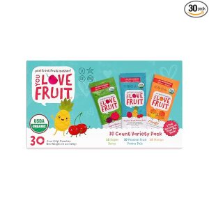 YOU LOVE FRUIT - Fruit Snacks Variety Pack 30 count, 100% Natural Gluten-Free, Vegan, Low Carb, Low Fat Fruit Kosher Snacks for Kids, College Students, Teachers and Offices, Healthy Fruit Snacks (passion fruit, super berry, mango)