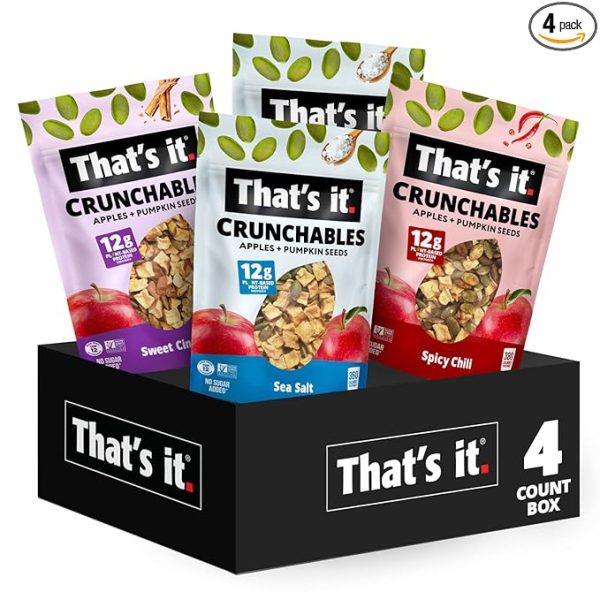 That's it. Crunchables Variety Pack Plant Based Protein, Gluten-Free Crunchy Snack Mix Perfect for Salad Topper and Yogurt Topper (2X Sea Salt, 1X Spicy Chili, 1X Sweet Cinnamon)