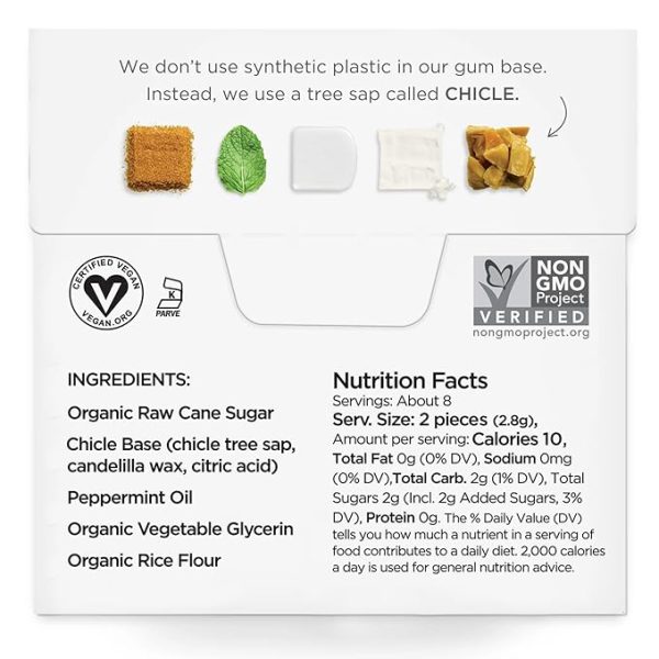 Simply Gum | Peppermint | Plant- Based Chewing Gum | Pack of Six (90 Pieces Total) | Synthetic Plastic Free + Aspartame Free + non GMO - Image 2
