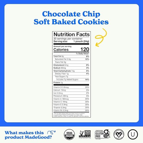 MadeGood Soft Baked Chocolate Chip Mini Cookies, Gluten Free & Safe For School Snacks, 30 Count - Image 2