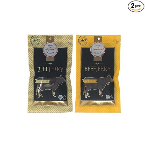 Aufschnitt Grass Fed Beef Jerky - Low Sodium, Certified Kosher - Made in USA - Keto & Halal Friendly - 2 Pack, Variety