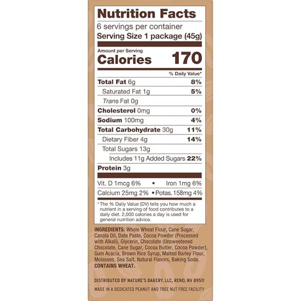 Nature’s Bakery Double Chocolate Brownie Bars, Whole Grains, Dates, and Cocoa, Plant Based, Dairy-Free, Snack Bar, 6 Count (Pack of 6) - Image 2