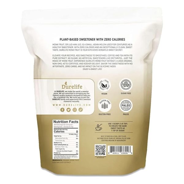 Durelife Organic 100% Pure Monk Fruit sweetener, No Erythritol, Monkfruit Extract Powder, USDA organic NON-GMO Project Verified, Keto Certified, OU kosher No Fillers Zero Calorie Sugar Substitute 5 OZ - Image 2