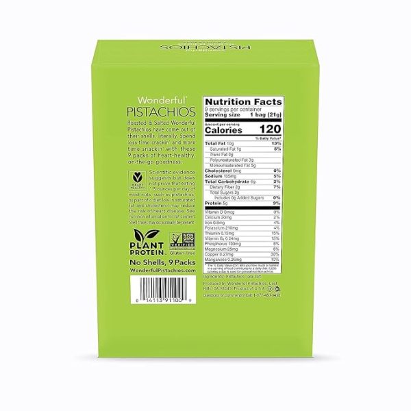 Wonderful Pistachios No Shells, Roasted & Salted Nuts, 0.75 Ounce Bag (Pack of 9), Protein Snacks, Gluten Free, On-the-Go, Individually Wrapped Snacks - Image 2