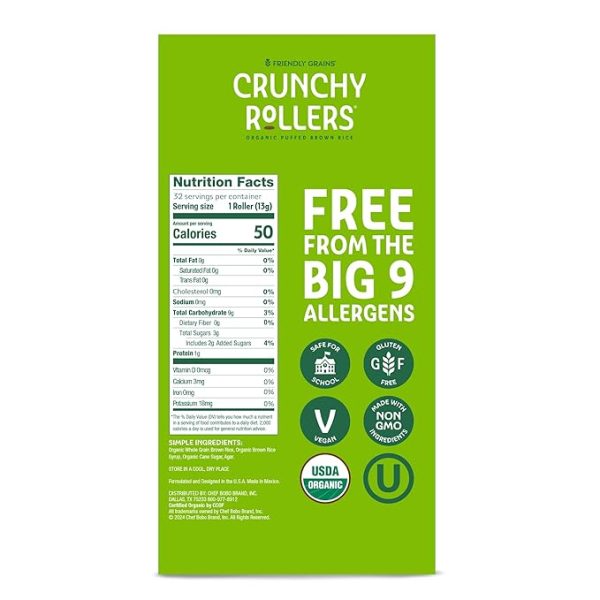 Original Brown Rice Crunchy Rollers - Organic Rice Healthy Snack Crispy Puffed Rolls for Adults and Kids - Friendly Grains (32 Count) - Image 2