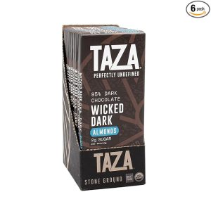 Taza Chocolate Organic Amaze Bar 95% Stone Ground, Wicked Dark with Almonds, 2.5 Ounce (6 Count), Vegan