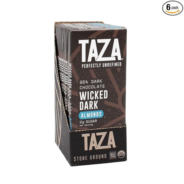 Taza Chocolate Organic Amaze Bar 95% Stone Ground, Wicked Dark with Almonds, 2.5 Ounce (6 Count), Vegan