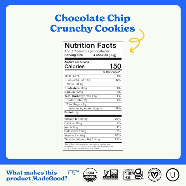 MadeGood Chocolate Chip Crunchy Cookies, 7 Ounce (6 Pouches) Organic and Gluten Free Snacks - Image 2