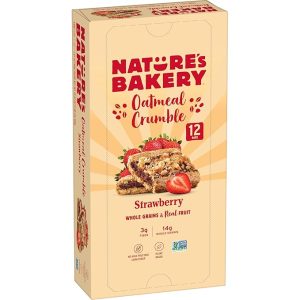 Nature’s Bakery Oatmeal Crumble Bars, Strawberry, Real Fruit, Vegan, Non-GMO, Breakfast bar, 1 Box With 12 Twin Packs (12 Twin Packs)