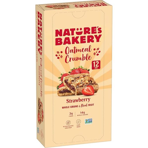 Nature’s Bakery Oatmeal Crumble Bars, Strawberry, Real Fruit, Vegan, Non-GMO, Breakfast bar, 1 Box With 12 Twin Packs (12 Twin Packs)