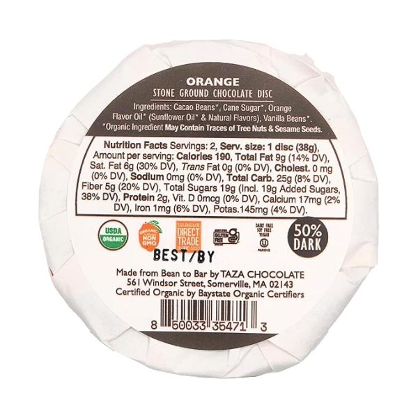 Taza Chocolate Organic Mexican-Style Disc 50% Dark Chocolate, Orange, 2.7 Ounce (12 Count), Vegan - Image 2