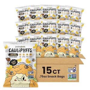 Honey BBQ CauliPuffs - Corn, Rice, and Cauliflower Gluten Free Puffed Snack (Box of 15, 0.75oz bags)