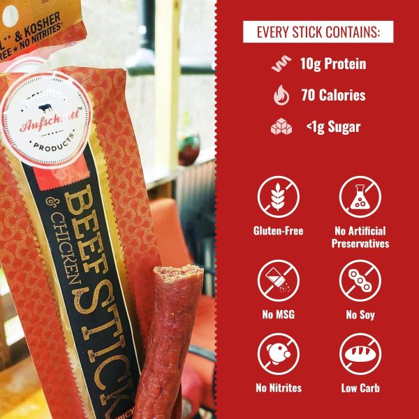 Aufschnitt Grass Fed Beef Jerky Sticks - Low Sodium, Certified Kosher - Made in USA - Keto & Halal Friendly - 10 Pack, Variety - Image 2