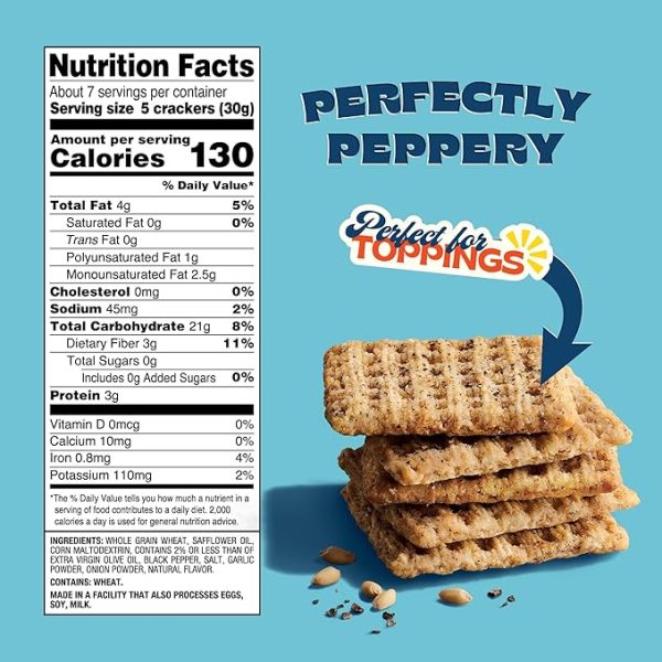Back to Nature - Cracked Black Pepper Whole Wheat Crackers - Non-GMO, Made with Whole Grain Wheat & Sea Salt - Seriously Tasty Snacks - 7 Ounce (Pack of 12) - Image 2