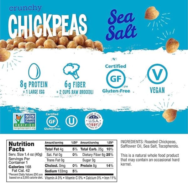 The Good Bean Crunchy Chickpeas - Sea Salt - (10 Pack) 1.4 oz Packet - Roasted Chickpea Beans - Vegan Snack with Good Source of Plant Protein and Fiber - Image 2