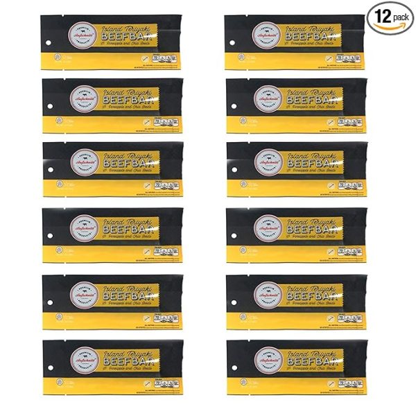 Aufschnitt Beef Bars - High Protein Snack with Grass Fed Beef - Kosher, Halal, and Keto Friendly - Island Teriyaki Flavor with Pineapple and Chia Seeds, 12 Count