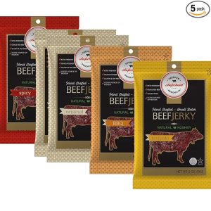 Aufschnitt Grass Fed Beef Jerky - Low Sodium, Certified Kosher - Made in USA - Keto & Halal Friendly - 5 Pack, Variety Pack
