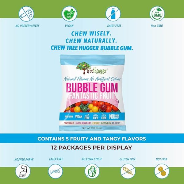 Tree Hugger Fantastic Fruit Bubble Gum, Natural Flavors, No Artificial Colors, 2 Ounce (Pack of 12) - Image 2