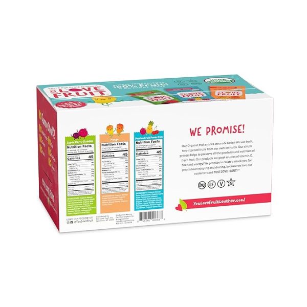 YOU LOVE FRUIT - Fruit Snacks Variety Pack 30 count, 100% Natural Gluten-Free, Vegan, Low Carb, Low Fat Fruit Kosher Snacks for Kids, College Students, Teachers and Offices, Healthy Fruit Snacks (passion fruit, super berry, mango) - Image 2