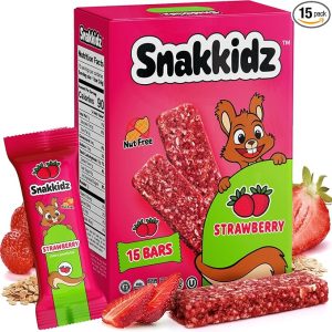 Snakkidz Organic Chewy Granola Bar, Allergen Free, Made with Avocado Oil, Low Sugar (15 Bars, Strawberry)
